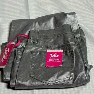 Justice Metallic Silver Wide Leg Jeans